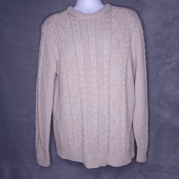 Old Navy Mens Beige Cable Knit Sweater XL Crewneck Long Sleeve Winter Pullover - Picture 2 of 5